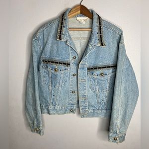 90’s Cache Vintage Denim Trucker Jacket Cropped Women’s Size Medium Light Blue
